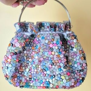 Kitschy beaded purse, silk lining, snap closure